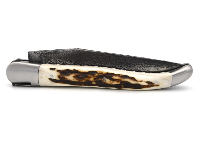 Laguiole pliant avec lame brut de forge et manche en bois de cerf