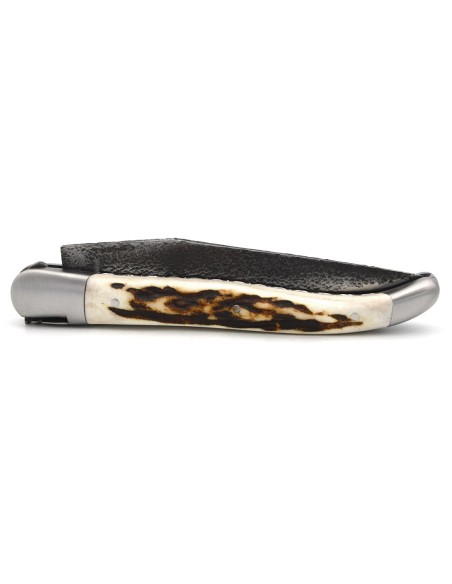 Laguiole pocket knife, 12 cm, blade as forged, deer antler handle with matt bolsters