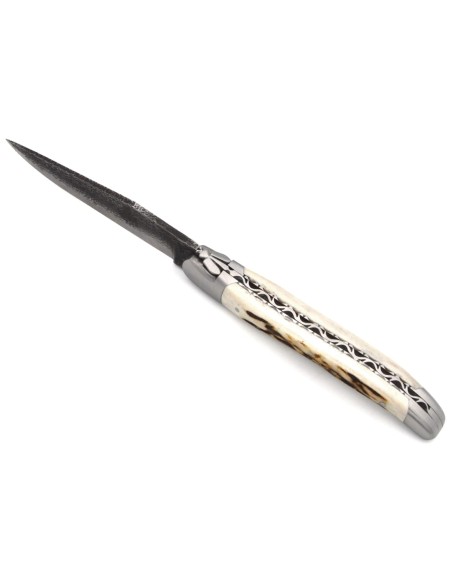 Laguiole pocket knife, 12 cm, blade as forged, deer antler handle with matt bolsters