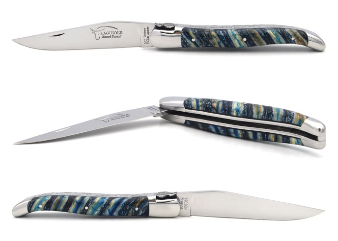 Couteau de Laguiole labellisé IG en molaire de mammouth bleue