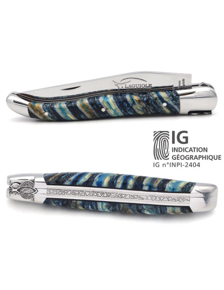 Laguiole with Geographical Indication label, 12 cm blue mammoth molar handle