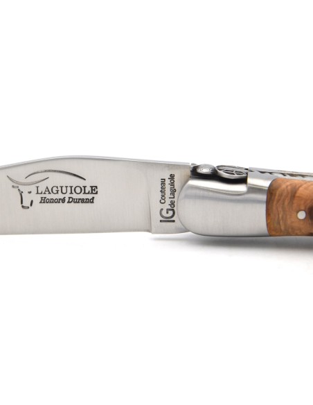 Couteau de Laguiole labellisé indication géographique en genévrier, abeille et doubles platines ciselées au burin