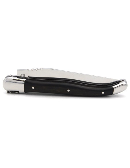 Laguiole knife with Geographical Indication label, 12 cm ebony wood handle, blade only, shiny stainless steel finish