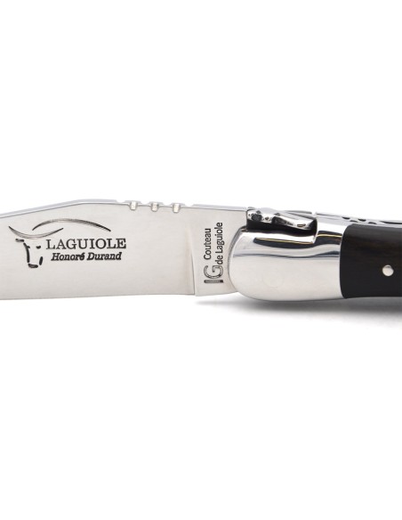 Laguiole-Messer mit Label Geografische Angabe, 12 cm Griff aus Ebenholz, einzelne Klinge, glänzende Edelstahl-Finish