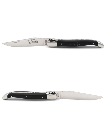Laguiole knife with Geographical Indication label, 12 cm ebony wood handle, blade only, shiny stainless steel finish