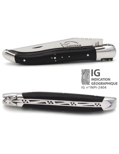 Laguiole-Messer mit Label Geografische Angabe, 12 cm Griff aus Ebenholz, einzelne Klinge, glänzende Edelstahl-Finish