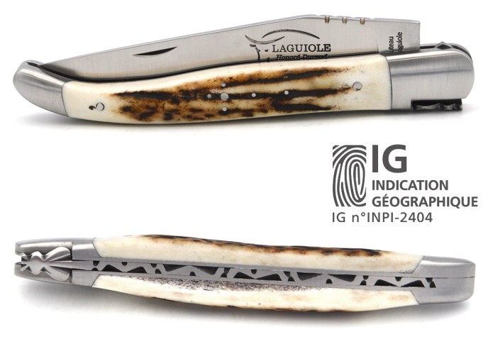 Laguiole with Geographical Indication label, 12 cm deer antler handle