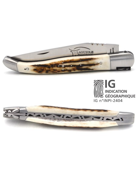Laguiole with Geographical Indication label, 12 cm deer antler handle