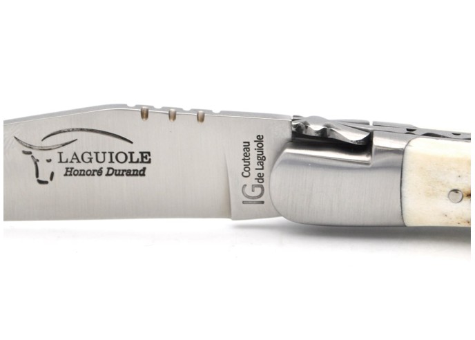 Couteau de Laguiole labellisé IG en bois de cerf, manche de 12 cm