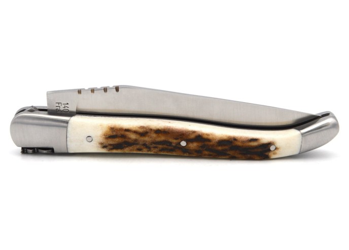 Couteau de Laguiole labellisé IG en bois de cerf, manche de 12 cm