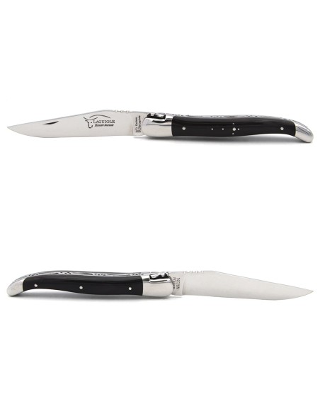Laguiole-Messer mit Label Geografische Angabe, 12 cm Griff aus Hornspitze (dunkel), einzelne Klinge, glänzende Edelstahl-Finish