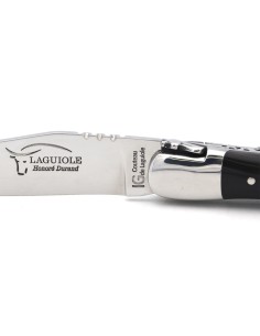 Laguiole-Messer mit Label Geografische Angabe, 12 cm Griff aus Hornspitze (dunkel), einzelne Klinge, glänzende Edelstahl-Finish 2