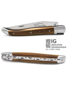 Couteau de Laguiole labellisé indication géographique en pistachier, manche de 12 cm, lame seule, finition inox mat