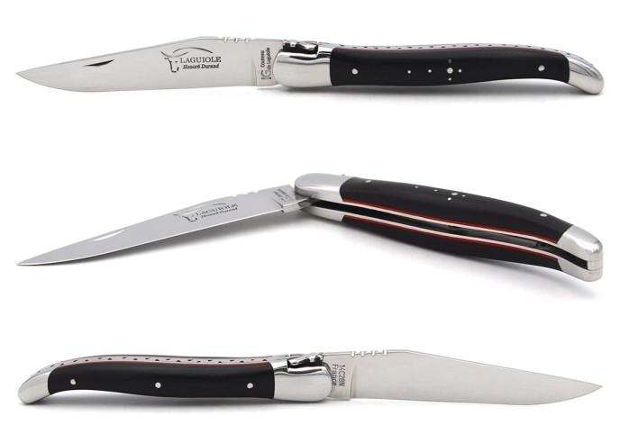 Laguiole with GI label, ebony wood & red spacer handle, shiny