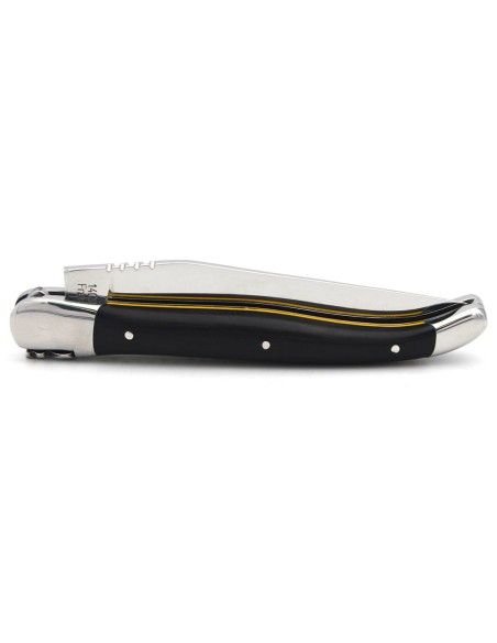 Laguiole with GI label, ebony wood & yellow spacer handle, shiny