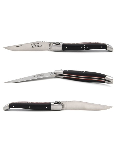 Laguiole with GI label, ebony wood & red spacer handle, shiny