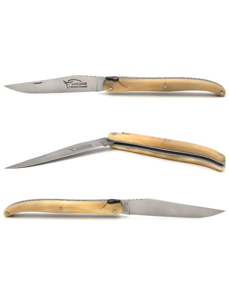 Laguiole bee and spring hand chiseled, full handle in pale horn tip