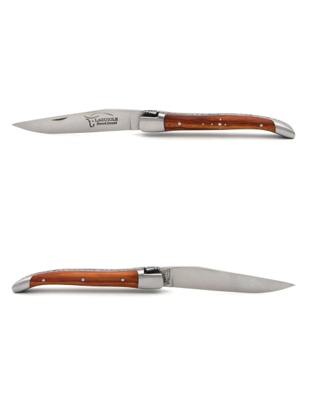 Laguiole pliant 10 cm en bois de rose, abeille soudée, mitres inox mat