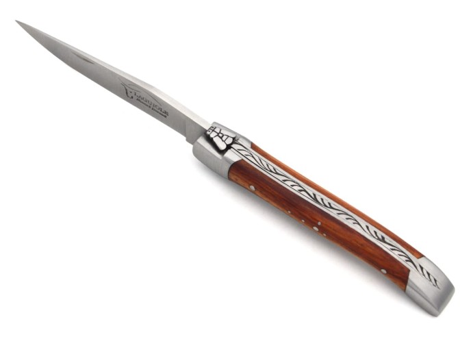 Laguiole Klappmesser, 10 cm, Geschweißte Biene, Griff aus Rosenholz