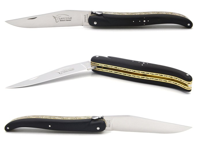 Laguiole 12 cm, plein manche en ébène, triples platines laiton-inox