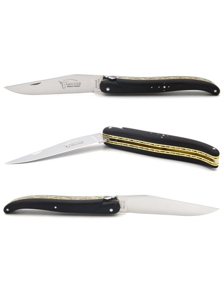 Laguiole 12 cm, full handle in ebony, triple plates in brass steel