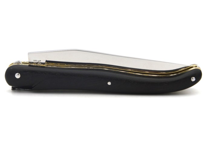 Laguiole 12 cm, plein manche en ébène, triples platines laiton-inox