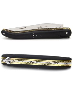 Laguiole 12 cm, plein manche en ébène, triples platines laiton-inox 2