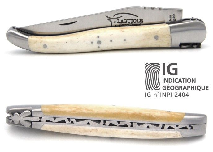 Couteau de Laguiole labellisé IG en os bovin, manche de 12 cm