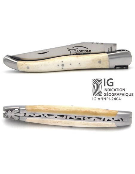 Couteau de Laguiole labellisé IG en os bovin, manche de 12 cm
