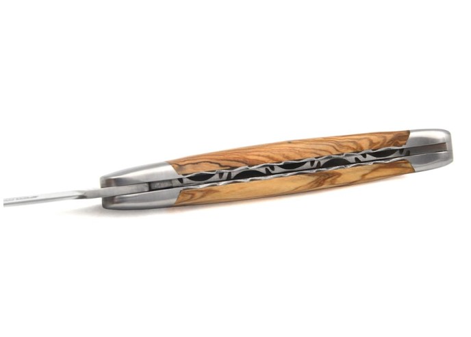 Laguiole unten und oben ziselierte, 12 cm Griff aus Olivenholz