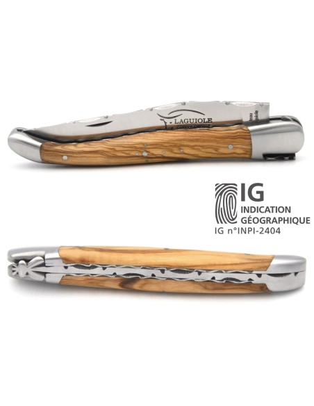 Laguiole with GI, top and bottom chiseling, olive wood handle