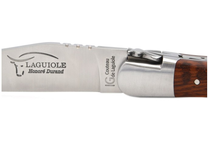 Couteau de Laguiole labellisé indication géographique en amourette, manche de 12 cm, lame seule, finition inox mat