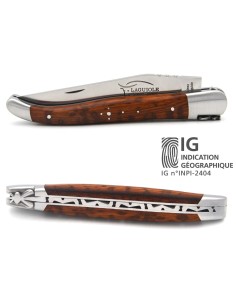Couteau de Laguiole labellisé indication géographique en amourette, manche de 12 cm, lame seule, finition inox mat