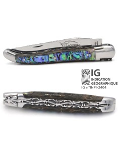 Laguiole labellisé IG en abalone, doubles platines & dos de lame entier