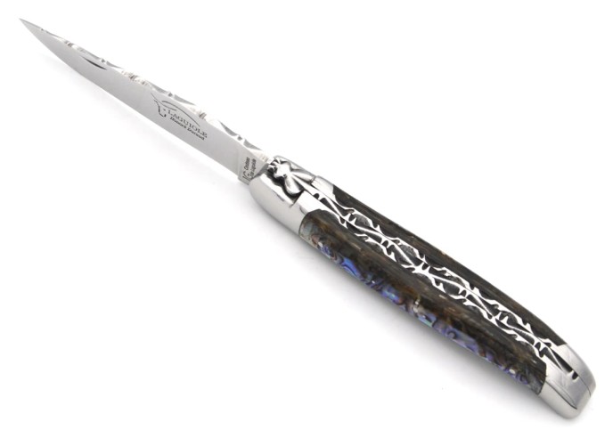 Laguiole 12 cm aus Seeohren, Doppelplatinen und Klingenrücken