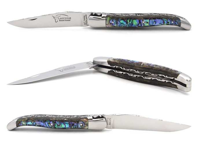 Laguiole labellisé IG en abalone, doubles platines & dos de lame entier