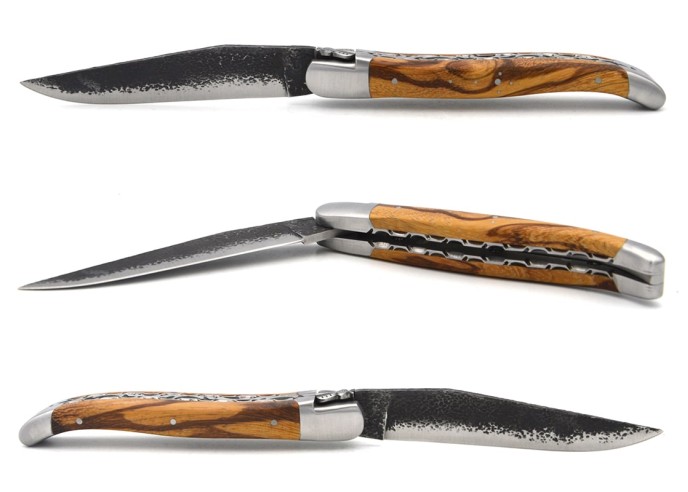 Laguiole 12 cm en bois serpent, brut de forge, abeille classique N°1, doubles platines