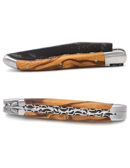 Laguiole 12 cm snakewood , brut de forge, forged bee n°1, double plates