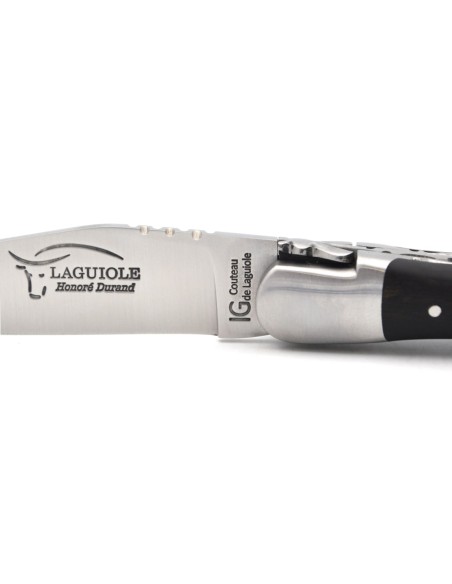 Couteau labellisé IG en ébène, manche 12 cm, doubles platines ciselées