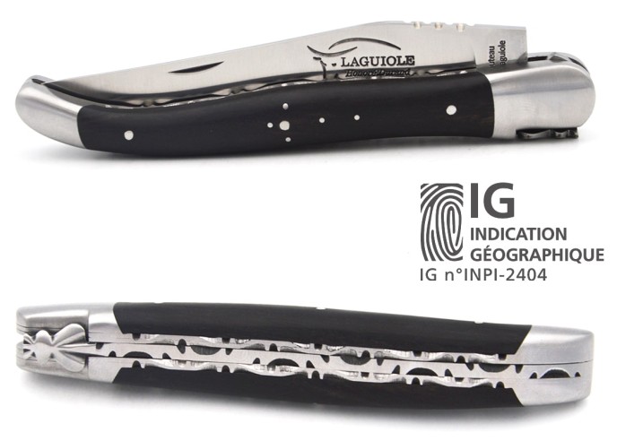 Laguiole mit Label GA, 12 cm Griff aus Ebenholz, Doppelplatinen