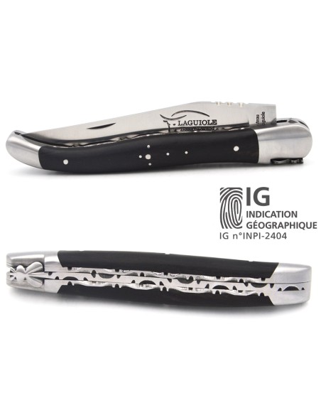 Laguiole mit Label GA, 12 cm Griff aus Ebenholz, Doppelplatinen