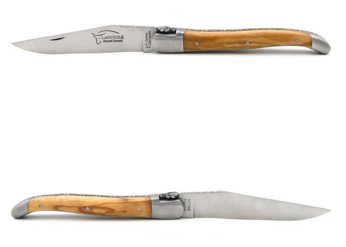 Laguiole mit Label GA, 12 cm Griff aus Olivenholz, Schädelmuster N°2
