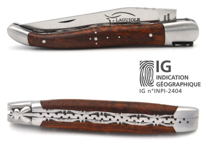 Laguiole with GI label, 12 cm snakewood handle, double plates