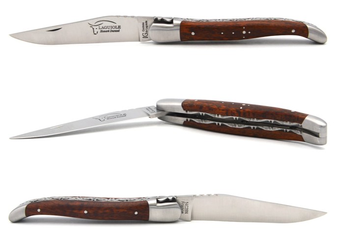 Couteau labellisé IG en amourette, 12 cm, doubles platines ciselées