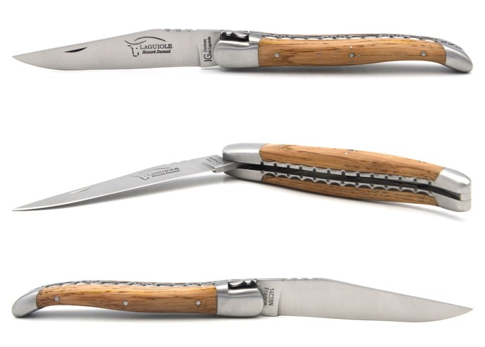 Laguiole with GI label, 12 cm barrel oak handle, double plates