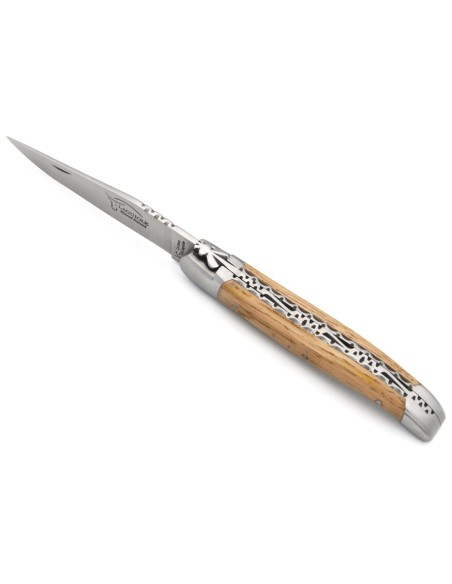 Laguiole with GI label, 12 cm barrel oak handle, double plates