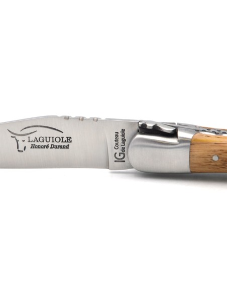 Laguiole with GI label, 12 cm barrel oak handle, double plates