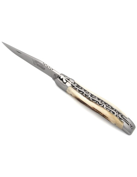 Laguiole mit Label GA, 12 cm Griff aus Hirschgeweih, Doppelplatinen