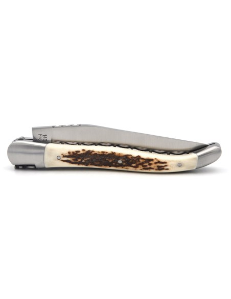 Couteau labellisé IG en bois de cerf, 12 cm, doubles platines ciselées