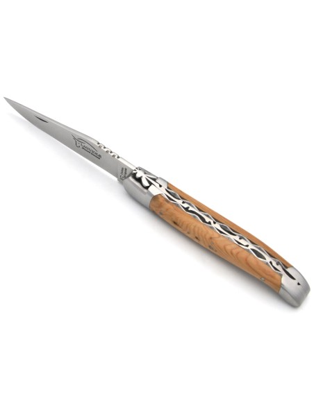 Couteau labellisé IG en genévrier, 12 cm, doubles platines ciselées
